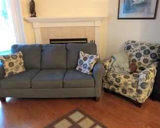We have the matching solid loveseat to the couch and the patterned chair is perfect!