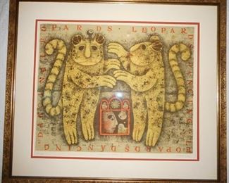 Leopards Dancing. Lithograph, Pencil Numbered Signed