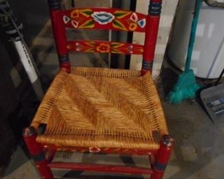 Vintage Hand Painted Ladder Back, Rush Seat Side Chair