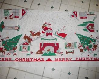 NICE FIND!! Vintage 1950's Printed Merry Christmas Table Cloth
