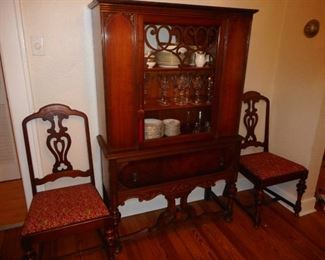 Vintage Mahogany Curio Cabinet. Vintage Mahogany Side Chairs
