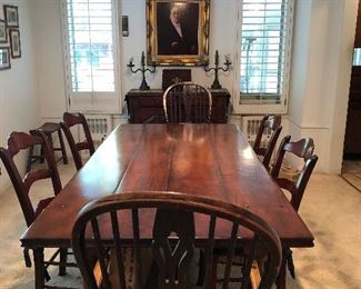 Dark wood Farm Table with 6 chairs