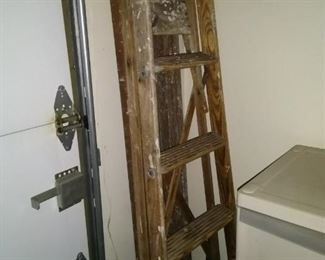 Wonderful old wooden ladder. Great for a towel rack at the cottage or beach house. Also a piece of worn and weathered wooden scaffolding!