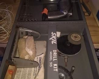 Vintage Skill drill set. Gun metal grey case.