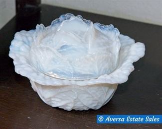 Opalescent Milk Glass Lettuce Bowl