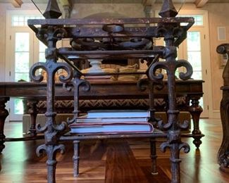 Renaissance Style Wrought Iron Glass Top Accent Table