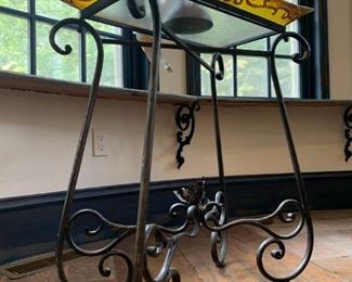 Tray Top Stand with Wrought Iron Base