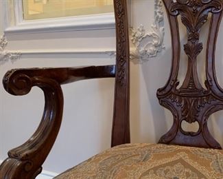Baker Furniture Historic Charleston Furniture Banded Dining Table and Carved Chippendale Chairs, SET of EIGHT