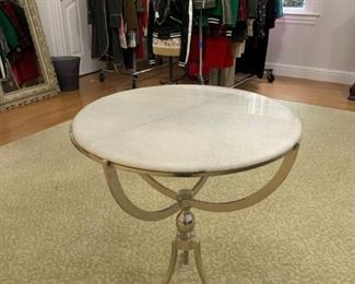Marble Top Polished Nickle Round Accent Table
