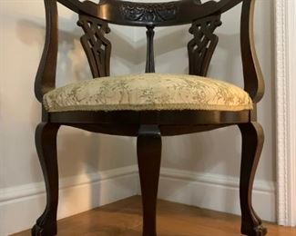 Claw Foot Corner Chair with Carved Face