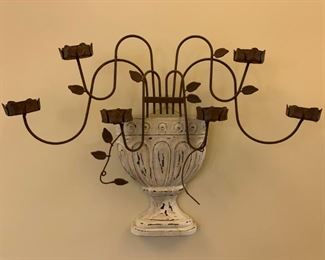 Wood and Wrought Iron Wall Sconce, PAIR