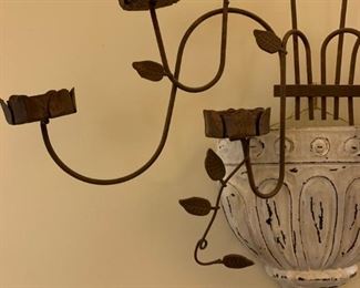 Wood and Wrought Iron Wall Sconce, PAIR