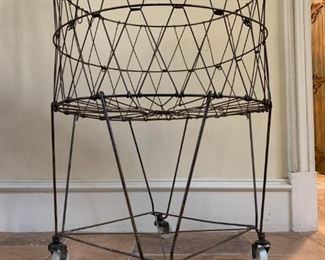 Vintage Wire Basket on Stand with Casters