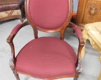 Solid wood burgundy padded seat & back arm chair 