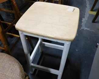 Butcher block top white painted frame bar stool 