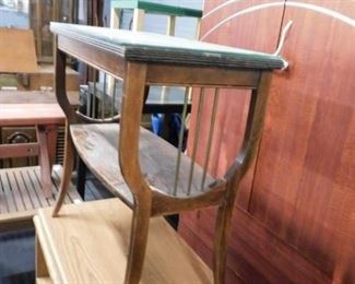 Vintage harp style glass top side table 