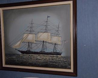 ship painting signed H. Huntington