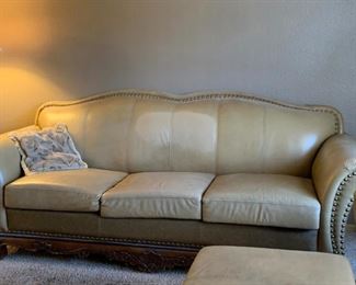 Leather / Wood Couch, Love Seat & Chair / Ottoman