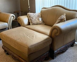 Leather / Wood Couch, Love Seat & Chair / Ottoman