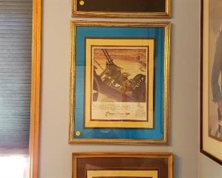 Vintage framed WWII magazine ads.