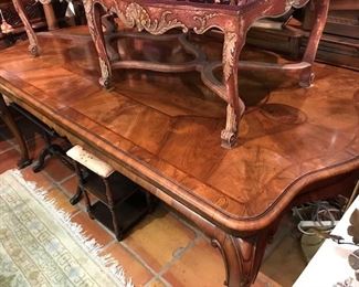 Inlaid and veneered,  table top is one solid piece of wood.Beautiful condition.