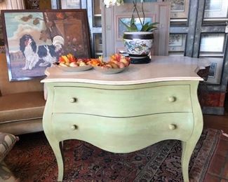 Faux painted chest with marble top.