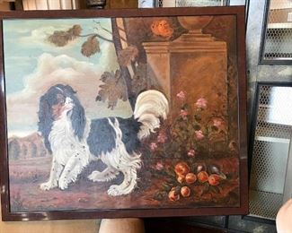 American folk art spaniel oil painting.