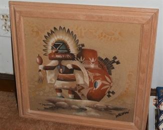 Native American Original Sand Painting, Framed & Signed