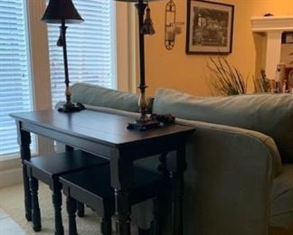 Sofa Table and Stools, Tall Lamps
