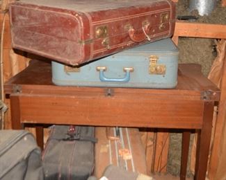 Vintage Samsonite Luggage, Folding Mahogany Game Table