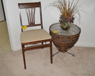 folding upholstered chair and rattan table