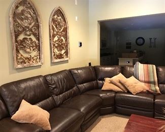 Leather zero recline sectional with 3 electric recliners