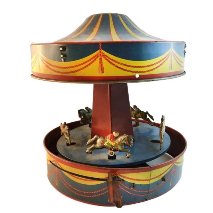Lot 801
1930's Wolverine Carousel Merry-Go-Round Horses Tin Litho Lever Racehorse Game