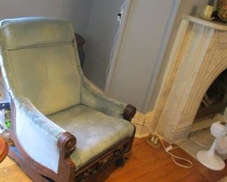 Antique Victorian Rocker - Walnut - with Full Body Upholstery.   This one needs some repair and refinishing.