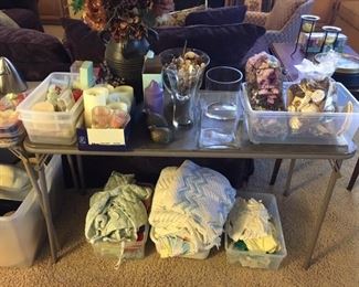 baby clothes, miscellaneous table decor