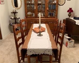 Drop leaf narrow table with 4 ladderback chairs
China cabinet