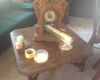 Cocktail table and antique clock