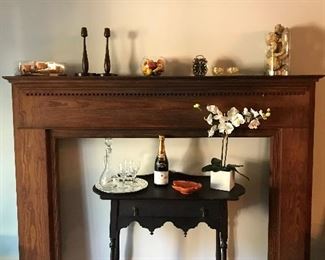 Beautiful antique pine mantle, William & Mary style 1 Drawer Table, and Fall Decorations