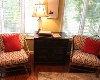 Pair of arm chairs shown with Heywood Wakefield chest.  