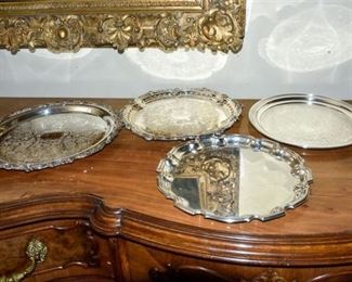 12. Four 4 Etched Silverplate Trays