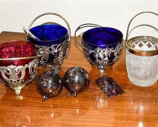 22. Silver Plate Baskets with Glass Inserts