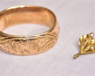 63. Miriam Haskell Dress Pin and Victorian Gold Filled Bangle Braclet