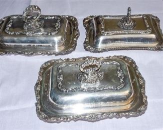 76. Three 3 Lidded Silverplated Serving Dishes