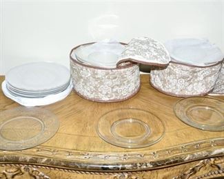 80. Set of Etched Glass Plates with Fabric Cases