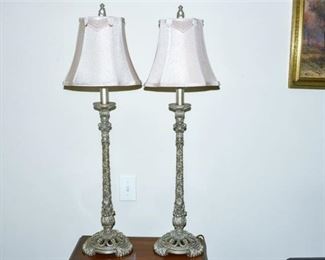 92. Carved Metallic Painted Table Lamp Pair