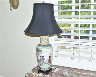 102. Chinese Porcelain Lamp with Black Shade