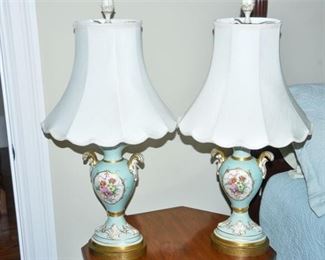 105. Pair of Robins Egg Porcelain Table Lamps