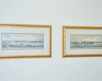110. Two 2 Vintage Lithographs of Waterfront Scenes