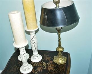 124. Table Lamp and Three 3 Candlesticks