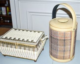 151. Wicker Basket and Plaid Carrier